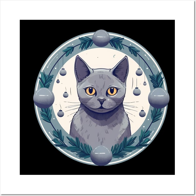 Russian Blue Cat Xmas Ornament, Love Cats Wall Art by dukito